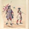 Infanteria de linea: [a] Alferez del regimiento de los morados viejos; [b] Sargento, del regimiento fijo de Sicilia.1718