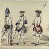 Infanteria de linea. [a] Granadero de regimiento de Toledo; [b] Capitan del regimiento de Castilla; [c] Sargento de regimiento de Galicia. (Años de 1750 à 1759).