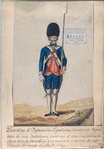 Guardias de Infanteria Española; Consta este Regimiento de seis Batallones cada vno de ocho Compañias, inclusa vna de Cazadores, y la fuerza de cada vna de cien Plazas, fue creado el Año, de 1704 (1797)
