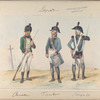1. Cazador;  2. Tambor;  3.  Sargento. (1802)
