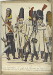 1 et 2. GrenadIers du reg-t de la Princesse; 3, 4. Sapeur et Grenadier du reg -t de Zamora; 5. Sapeur du reg-t de Guadalaxara. (1806)