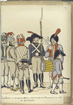 Fusiliers : 1. du reg-t des Asturies ; 2, 4, 5. du reg-t de la Princesse; 3. du reg-t de Guadalaxara (1806)