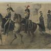 Belge [Two Military officers riding horses and three on foot.]