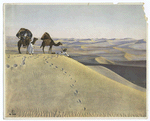 Men and camels in the desert.