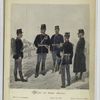 Officiers en tenue diverses : [1] Tenue de campagne; [2] Tenue de ville; [3] Tenue d'exercice d'hiver. Infanterie de ligne. 1897