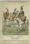 Oesterreich-Ungarn. Spielleute der Reiterrei : (1) Regiments-Trompeter und Regiments-Pauker eines Kürassier-Regiments; (2) Dragoner-Trommler vom Regiment Schönborn. (Anfang des 18. Jahrhunderts)