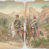 Mounted Hussars guided by an umnounted man with a cane