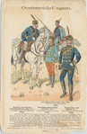 Jaczygier und Kumanier Freiwilligen-Husaren-Regt. No. 1 (Lieut. in Sommer-Felduniform); Freiwill.-Hus.-Regt. Graf Palfy No.2 (Wachmeister in Parade z. Fuss); Hus.-Regt. Graf Radetzky No.5 (Stabsoffizier in Winter-Parade); Freiwill.-Uhlanen-Reg. Graf Trani