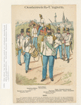 Oesterreich-Ungarn: Hornist und Trommler (Deutsche Inf.); Subaltern-Offizier (Ungar. Inf.); Stabs-Offizier (Deutsche Inf.); Regiments-Tambour (Deutsche Inf.); Deutscher Infanterist; Ungar. Grenadier-Korporal; Ungar. Grenadier, 1859