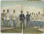 Austrian infantry with band and two officers in "non-uniforms"