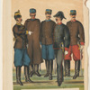 Mil.Thier-Arztnei-Institut [from left to right], Stabs-Officier (in Parade), Soldat, Unterofficier (in Parade), Ober-Their-Arzt (in Parade), Curschmid ein. Cav.Rgmts (inParade)