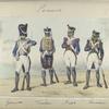 1. Granadero, 2. Fusilero, 3. Sargento, 4. Cazador.  1815