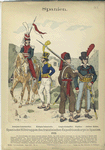 Spanische Hilfstruppen des französischen Expeditionskorps in Spanien:  Aranjuez-Lanzenreiter, Königin-Infanterist, Longa-Grenadier, Pantisco - leichter Reiter. 1823