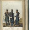 Uniforme de diario: Regimiento de granaderos de la Corona (Sargiento 1-o), Batallones de Cazadores (Sargiento 1-o), Regimientos de Linea (Sargiento 2-o). 1853