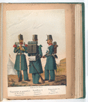 Uniforme de diario: Regimiento de granaderos de la Corona (Sargiento 1-o), Batallones de Cazadores (Sargiento 1-o), Regimientos de Linea (Sargiento 2-o). 1853