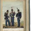 Uniforme de Gala: Regimientos de Linea (Cabo de fusileros), Regimiento de granaderos (Soldado), Batallones de Cazadores (Soldado). 1853