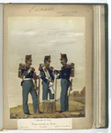 Uniforme de Gala. Regimientos de Linea: Corneta, Tambor, Cabo de tambores. 1853