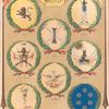 Emblemas, de Los Dragones, I. Rey, II. Almansa, III. Pavia, IV. Villaviciosa, V. Sagunto, VI. Numancia, VII. Lusitania, VIII. Reina