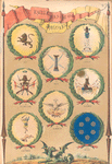 Emblemas, de Los Dragones, I. Rey, II. Almansa, III. Pavia, IV. Villaviciosa, V. Sagunto, VI. Numancia, VII. Lusitania, VIII. Reina