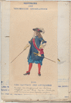 Republiek der Vereenigde Nederlanden. Een Capitan der Artilleri  ten tije van den Generaal der Artillerie Wigbolt van der  Does, heer van Noordwijk vóár hel invoeren eener bepaalde uniform. 1668