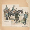 Zugeteilter Dragoneroffizier; Pionieroffizier in Bluse; General; Generalstabsoffizier; Major vom Geniestab; Offizier der reitenden Artillerie