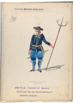 Vereenigde Provincien de Nederlanden. Tweede Constabek of Canonier Hadlanger met den Aavuringstang of Veldstok gewapend. 1691