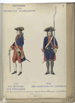 Republiek der Vereenigde Nederlanden. Een Officier der Artillerie (1748), Een Constapel of Canonnier (1749) ten tijde van den Luitenant-Generaal en chef der Artillerie Sebastiaan van Glabbeecq.van Glabbeecq. 1735