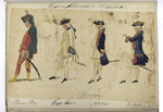 Vereenigde Provincien der Nederlanden. Officiers : Huzaren Rey, Cavalerie, Artillerie, Infanterie. 1750