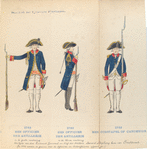 Een Officier der Artillerie (in de groote monteering),Een Officier der Artillerie (in de kleine monteering), Een Constapel of Canonnier ten tijde van den Luitenant Generaal en chef der Artillerie Leonard baron van Creutznach. 1769In 1744 werden de geweren voor de Officieren en Onderofficieren afgeschaft