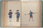 Een Officier der Artillerie ten tijde van den Generaal Majoor en chef der Artillerie Johan Frederik Martfeldt. 1780;  Constapels of Canonniers (zwarte slobkousen = winter-; witte = zomerdracht). 1780