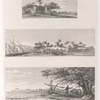 1. Kàravânsérây; 2. Vue de Zaoùyèh; 3. Ná'oùrah [= noria] ou machine à monter l'eau.