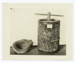 Cornsheller, Indian mortar, made by Nathanial Harrington, born 1742, died 1831.