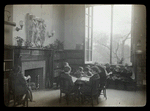 Harlem branch, fireplace in Children's room, window at right open, children reading, April 8, 1910