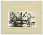 Patients, nurse, orderlies.  "A Group on the Sun Porch.  Postgraduate Hospital.  Nurses and hospital attendants as well as the patients are patrons of the library."