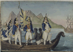 Dutch soldiers in a boat with slaves from the Colonies, Africa