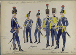 Vereenigde Provincien der Nederlander. Frans Emigrante: Officier Rang.... Jagers. M...lant. Sergeant en Kannonier