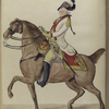 Vereenigde Provincien der Nederlander.  [Man with sword and a red colored uniform riding on a horseback]