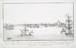 Vue de la ville d'Aléxandrie, et du port neuf, depuis grand pharillon, jusqu'à la tour à poudre. (a. Chateau; b. Mole; c. Partie de la ville d'Aléxandrie, qui forme le côté droit du port neuf, où le vaisseaux Chrétiens mouillent; d. Tour à poudre; e. Le grand pharillon ou fanal.)