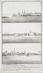 Fig. 1. Vue de la Ville de Rosette; Fig. 2. Chateau de Rosette éloigné de la Ville de quelques lieuës, et situé au bord du Nil; Fig. 3. Vue du Village de Deruth sur le bord du Nil.