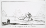 Tête colossale du Sphynx, avec les trois Pyramides.