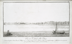 Vue de Tschibel Ell Deir. (a. Couvent Cophte de Notre Dame, b. Village ruiné, c. Escaliers pratiqués dans le rocher, d. Espece d'un aqueduc antique, e. Embouchure d'où on a oté les pierres pour batir, f. Sortie des escaliers, g. Carrieres et grottes.)
