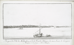 Prospect de l'Isle de Methaghera, et de la forêt de palmiers, de trois lieuës de longueur. (a. Methaghara, b. Bennehassein, c. Isle de Methaghera)