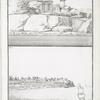 Fig. 1. a. Représentation de la pierre à la quelle selon la tradition étoit attachée une chaîne pour fermer le Nil, b. Masse de granit pleine de hiéroglyphes, c. Petites chapelles, d. Rochers de granit; Fig. 2. Vue de la ville d'Esnay, dans l'Égypte Supérieure.