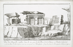 Vue des chapelles taillées dans le roc, près de la pierre de la chaîne à Tschibel Esselsele (a. La dite pierre, b. Bloc de granit, avec une inscription en hiéroglyphes, c. Chapelles pleines de hiéroglyphes, d. Rochers de granit).