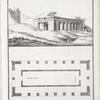 Plan et perspective de l'ancien temple du Serpent Knuphis sur l'Isle Elephantine. (a. Espeçe d'un piedestal couvert d'inscriptions Greques, b. Souterrain).