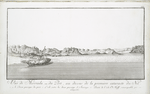 Vue de Morrada, ou du port, au dessus de la première cataracte du Nil. (a. et b. Deux passages du port, c. L'isle, entre les deux passages, d. Ancrage, e. Pointe de l'isle Ell Haiff, remarquable par ses antiquités.)