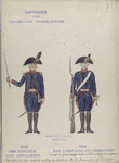 Republiek der Vereenigde Nederlanden. Een Officier der Artillerie. Een Constapel of Canonnier (draagt een Gezwindpuepjestasch, in den vorm eener kleine patroon ten tuede van den Colonel en Chef der Artillerie B.E. Paravicini di Capelli