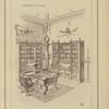 Cabinet de travail: bibliothèque, bureau en bois d'okouemé, pentures en cuivre poli, siège a pivot lambris en chêne teinté