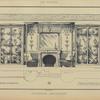 Cabinet d'armateur : vitrines couronnement de la cheminée en «satin wood», appliques de cuivre bruni