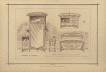 Chambre à coucher : meubles en bois de citronnier avec panneaux en marqueterie et parties découpées à jour en cuivre doré mat. Vide-poche et petite commode à dessus marbre.